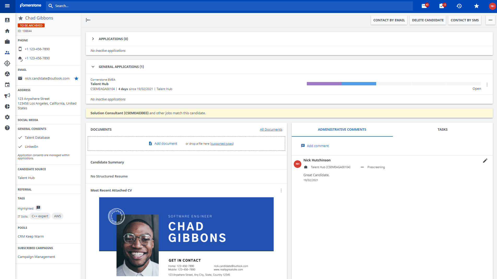 Candidate profile screenshot